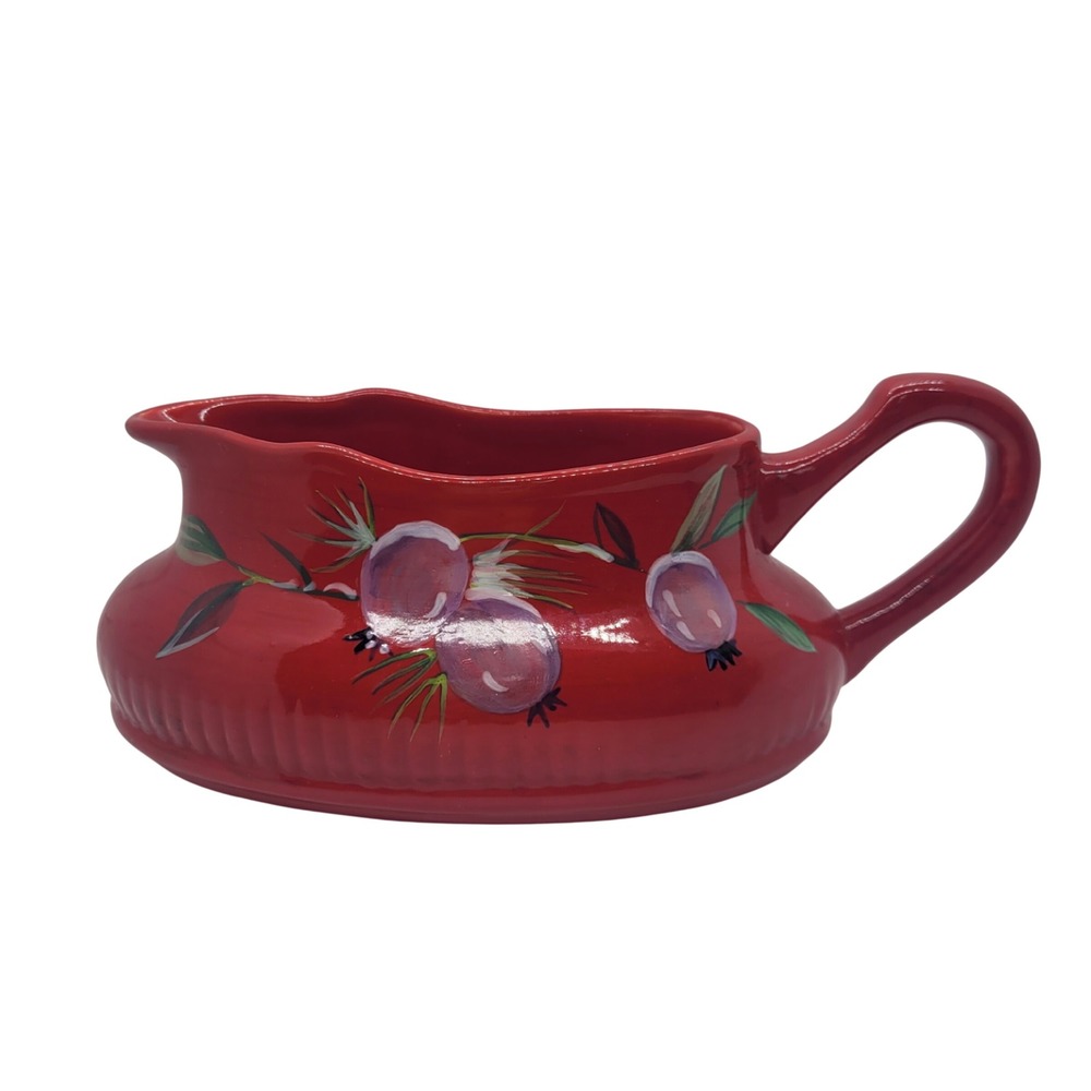 Tracy Porter Jolly Ol Snowy Red Ceramic Gravy Boat Berry Hand Painted Holiday